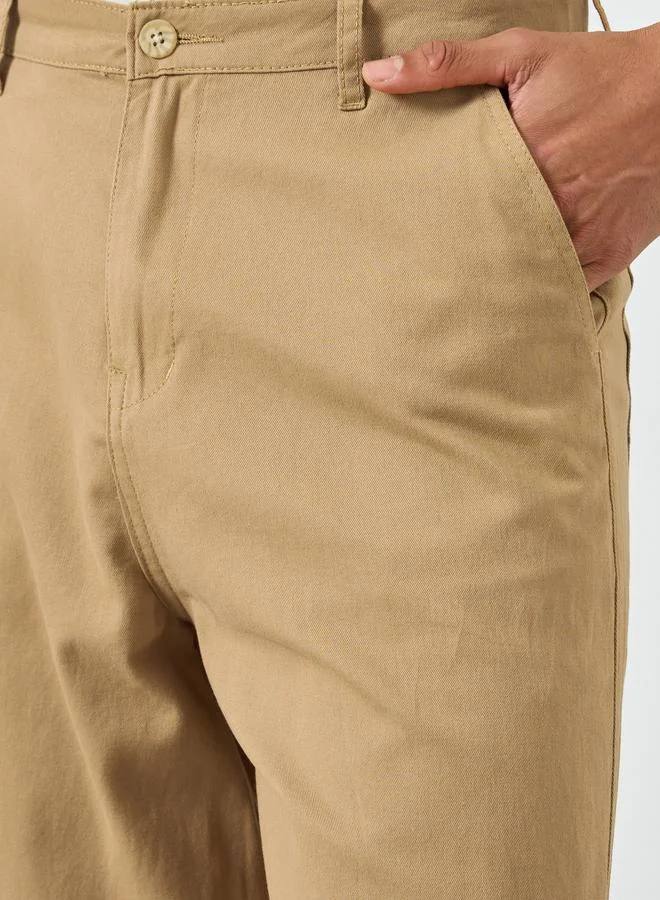 Styli Men Beige Wide Leg Trousers